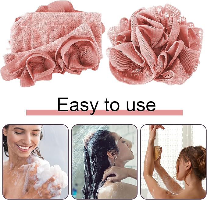 3 Pcs Washcloth Loofah Combo, 2 in 1 Bath Loofah Sponge - Image 4