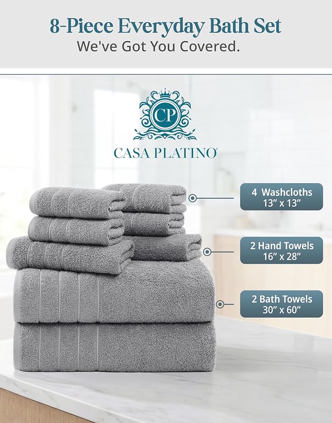Casa Platino Premium Cotton Bath Towel Set 8 Pcs - Image 4