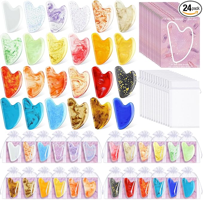 Sherr 24 Sets Gua Sha Facial Tools Bulk Resin Heart Shaped Guasha Boards by Sherr