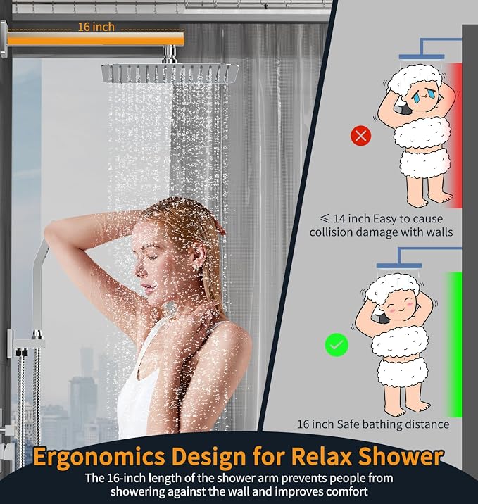 SR SUN RISE Polished Chrome Square Rainfall Shower Head and Handle Set - Image 7