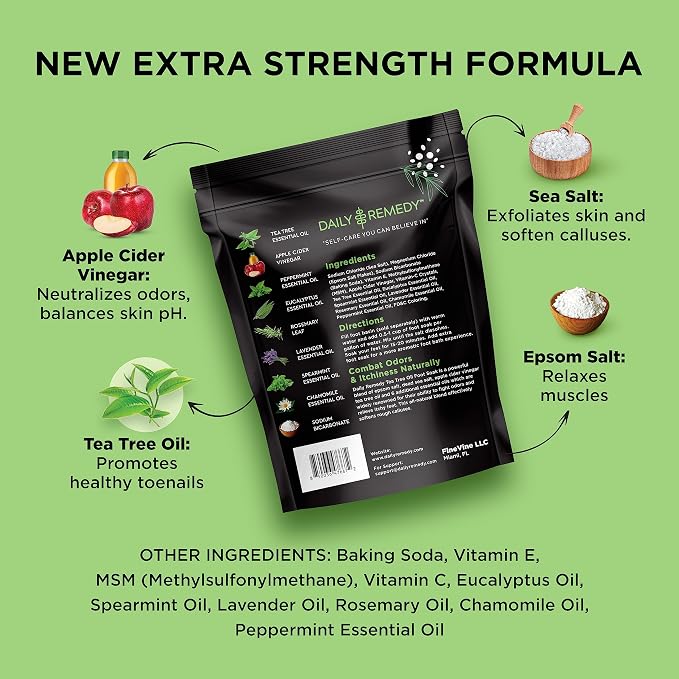 DAILY REMEDY EXTRA STRENGTH Tea Tree Oil Foot Soak w/ Epsom Salt Made in USA - Image 2
