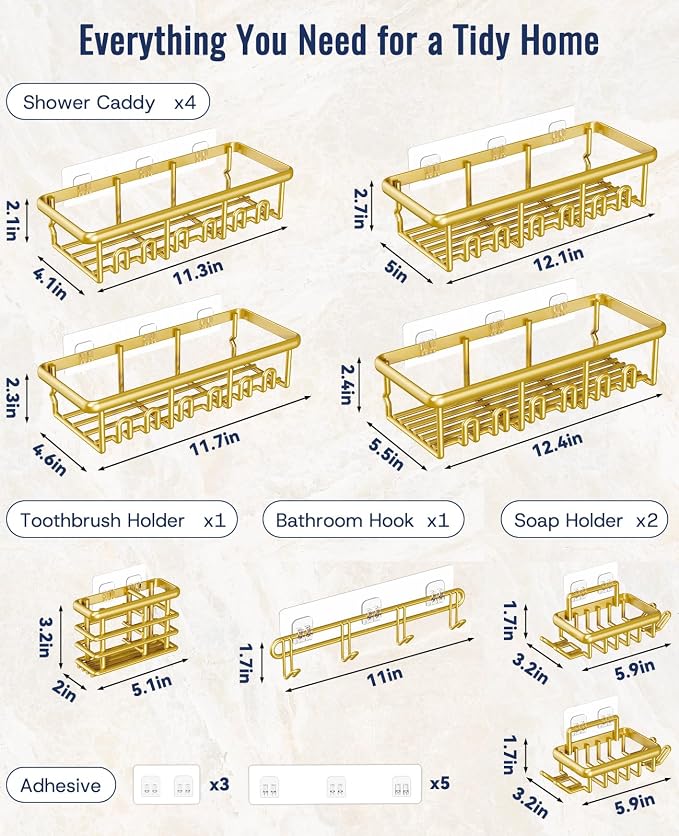 8 Pack Adhesive Rustproof Shower Shelves - Image 8