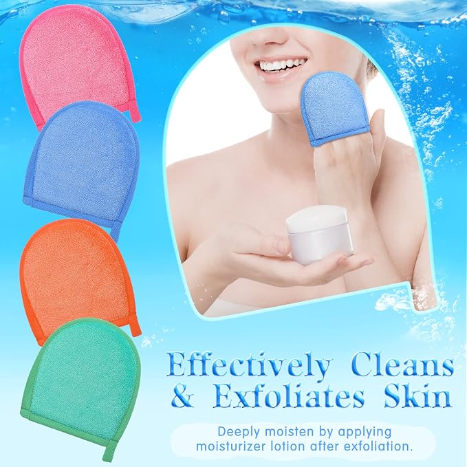 Frienda 4 Pcs Exfoliating Gloves Facial Scrub Mitts Exfoliator Scrubber - Image 6