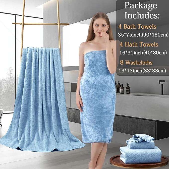 8-Piece Blue Bath Towels Set, 2 Oversized Large Bath Towels Sheet, 2 Hand - Image 5