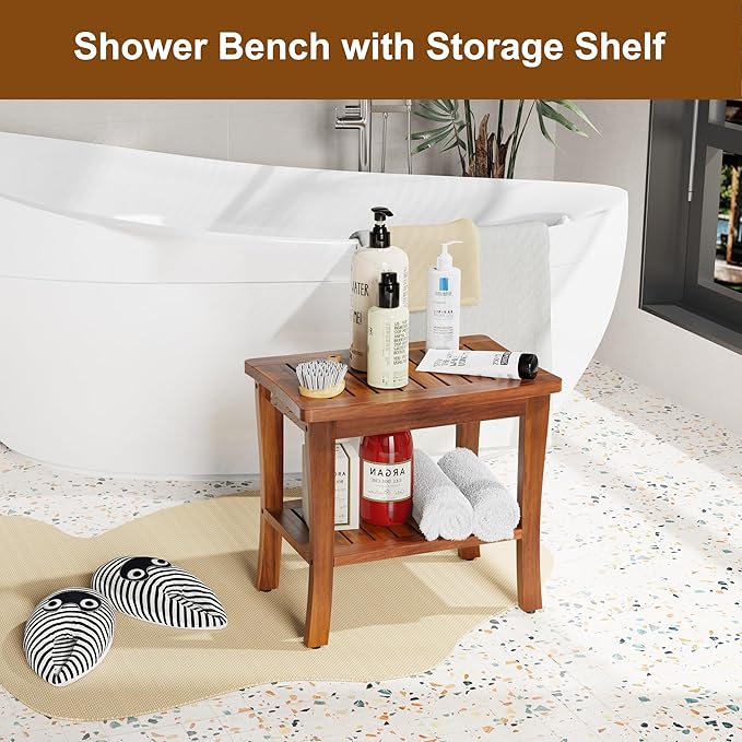 Large Teak Wood Shower Bench Stool - Image 2