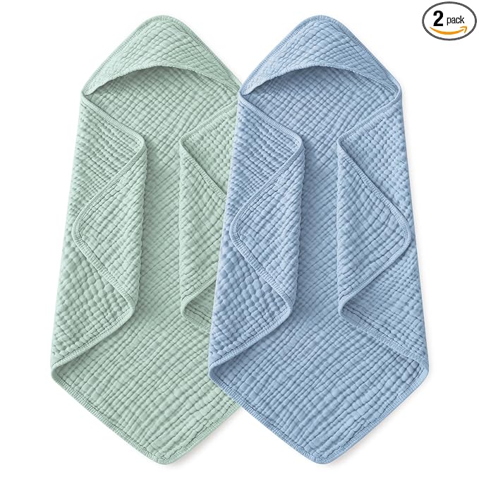 Yoofoss Hooded Baby Towels for Newborn 2 Pack 100% Muslin Organic Cotton Baby by YOOFOSS