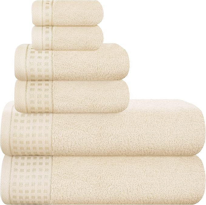 GLAMBURG 100% Cotton Ultra Soft 6 Pack Towel Set, Contains 2 Bath Towels 28x55 by GLAMBURG