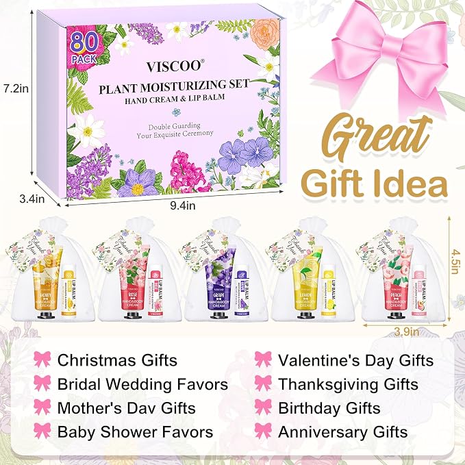 VISCOO 80 Sets Hand Cream and Lip Balm Bulk Set, Mothers Day Gifts, Teacher - Image 5