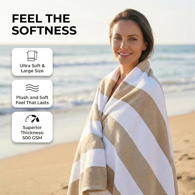 Premium Velour Cabana Beach Towel 2 Pack, 30” x 60” Soft Plush Cotton Pool Towel - Image 5