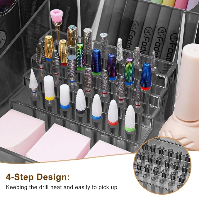 ANRUI Nail Drill Holder, 28 Holes Nail Drill Machine & Bits Storage Box - Image 3