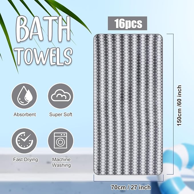 SmoothNovelty 16 Pack Microfiber Bath Towels Bulk 27'' x 60'' Oversized Size - Image 2