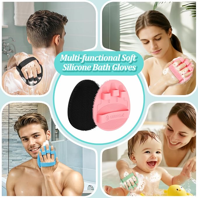Silicone Body Scrubber 4PCS, 360° Anti-Slip & Enlarged Exfoliating Bath Glove - Image 6