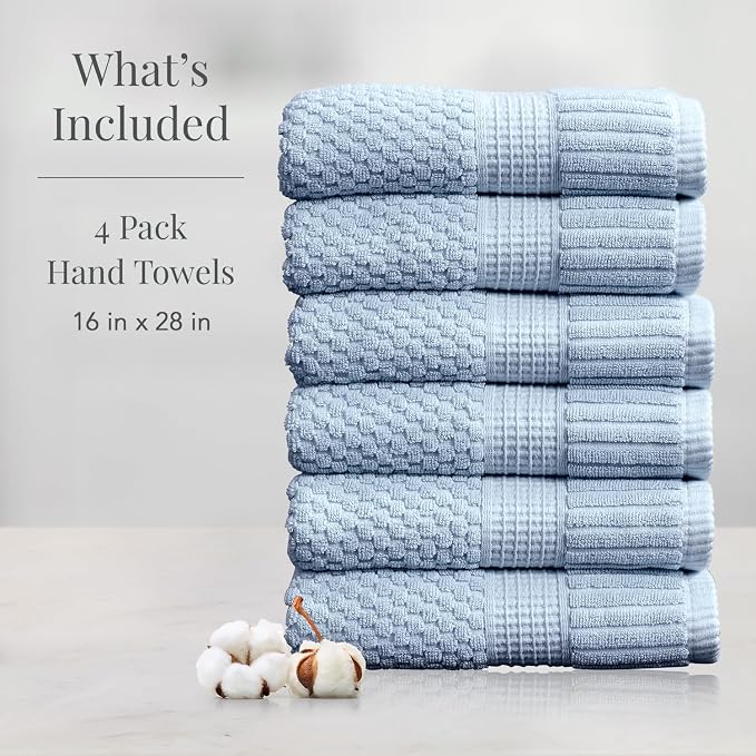 NY Loft 100% Cotton Hand Towel 6 Pack | Super Soft & Absorbent Quick-Dry Hand - Image 2