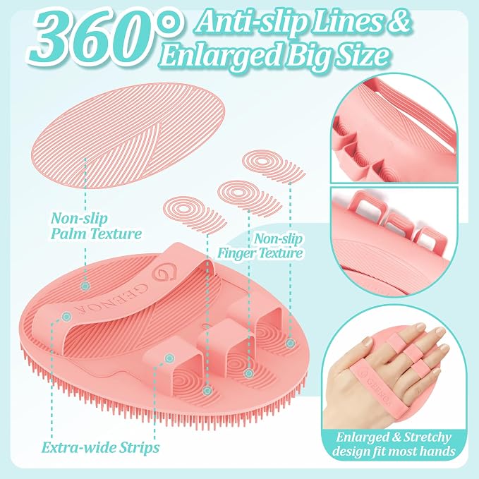 Silicone Back & Face Scrubber & Bath Glove Set 3PCS, 13.4'' Gentle Back Scrubber - Image 6