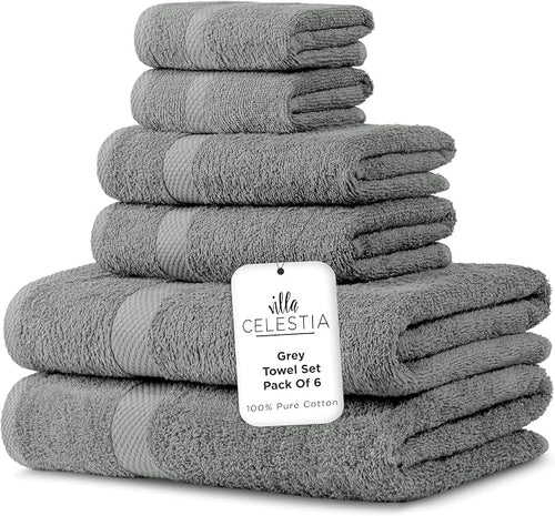 100% Combed Cotton Bathroom Towel Set of 6- 2 Bath Towels, 2 Hand Towels by VillaCelestia