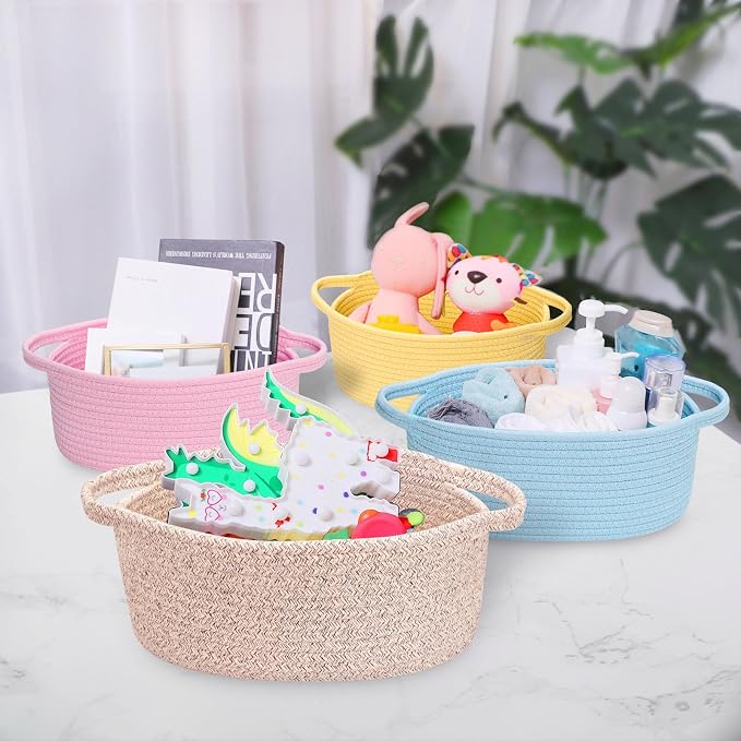ABenkle Small Basket with Handles, Boho Decorative Rope Woven Dog Cat Toy - Image 4