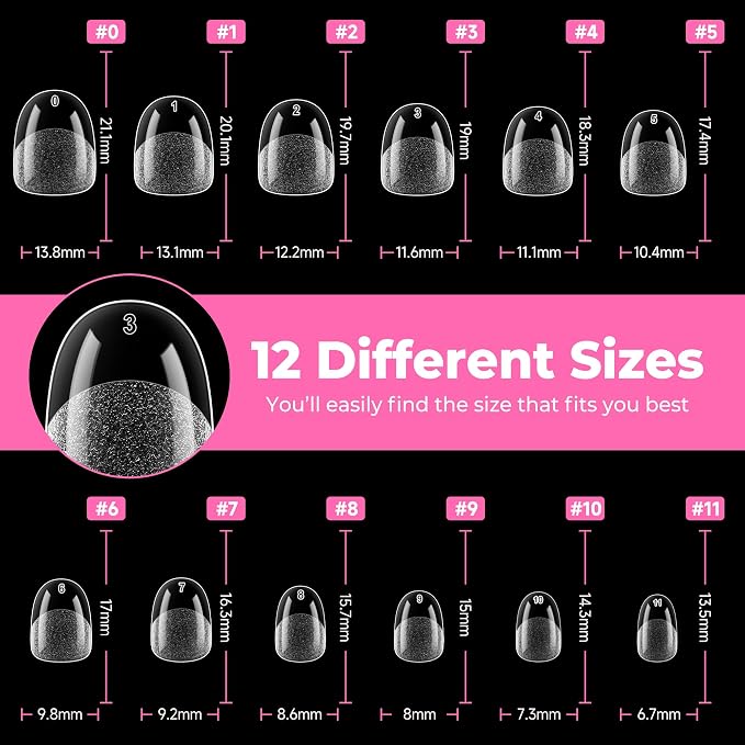 UNA GELLA Extra Short Oval Nail Tips, Pre-Etched Round Clear Fake Nails 216pcs - Image 7