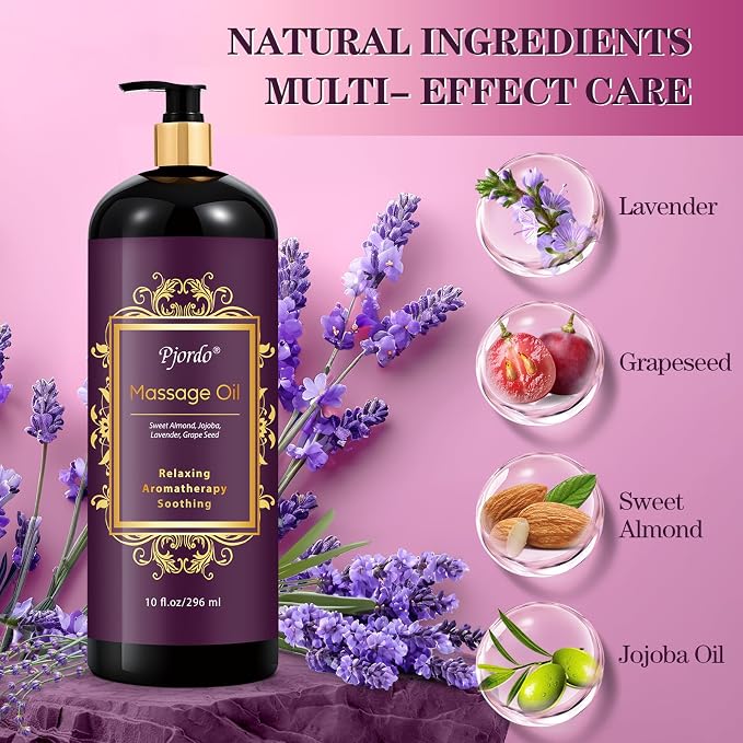 Pjordo 2 Pack Massage Oil for Massage Therapy, Lilac Oil, Lavender Massage Oil - Image 2