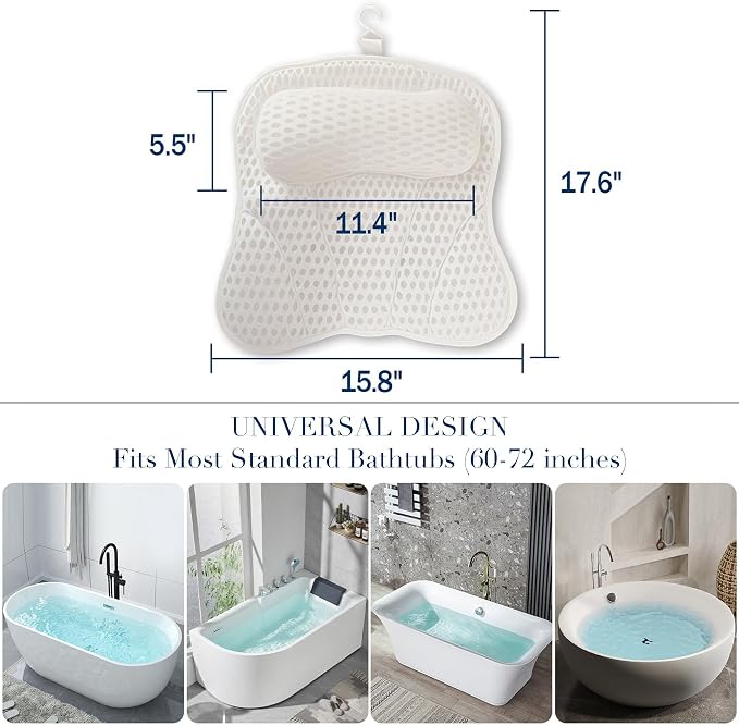 Luxury Bath Tub Pillows for Head and Neck, 4D Breathable Air Mesh Bath Pillow - Image 5