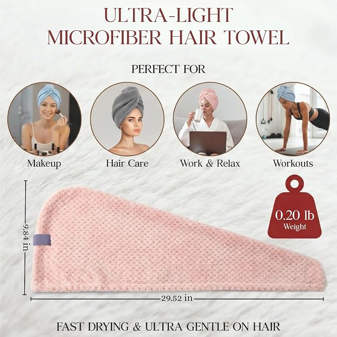 3 Pack Large Microfiber Hair Towel Wrap - Image 2