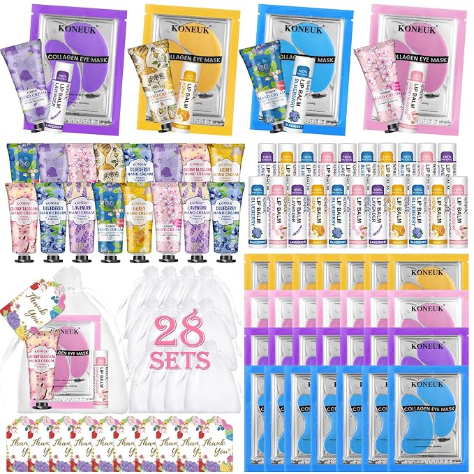 84 Pcs Bulk Gifts for Women, Under Eye Patches, Hand Creams Bulk & Lip Balms by KONEUK