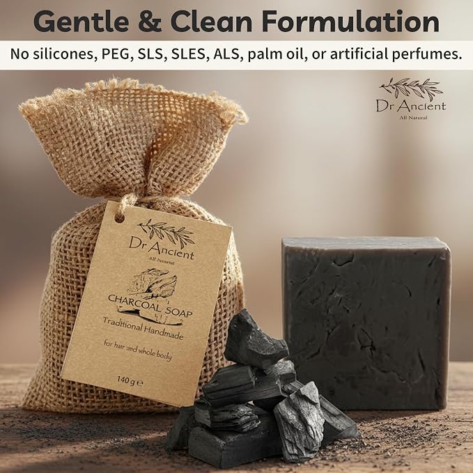 Dr. Ancient Natural Charcoal Soap Bar Traditional Way Handcrafted Charcoal - Image 8