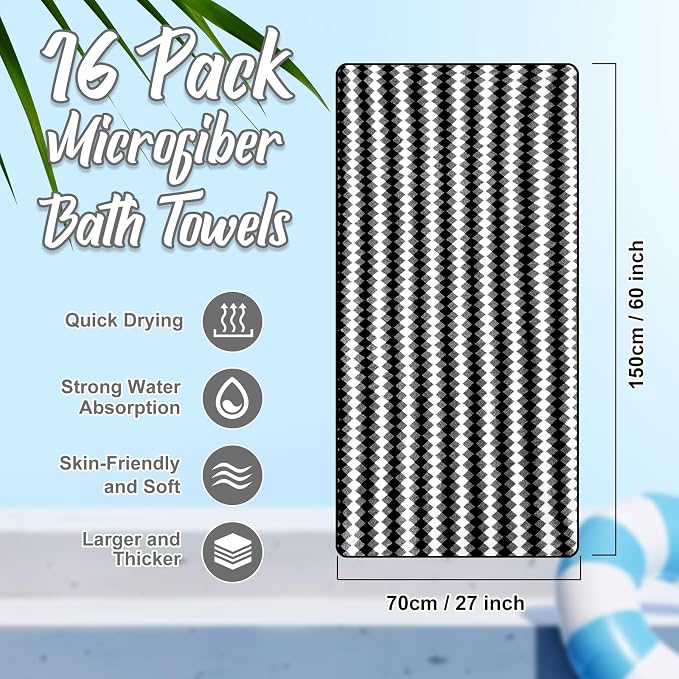 SmoothNovelty 16 Pack Microfiber Bath Towels Bulk 27'' x 60'' Oversized Size - Image 2