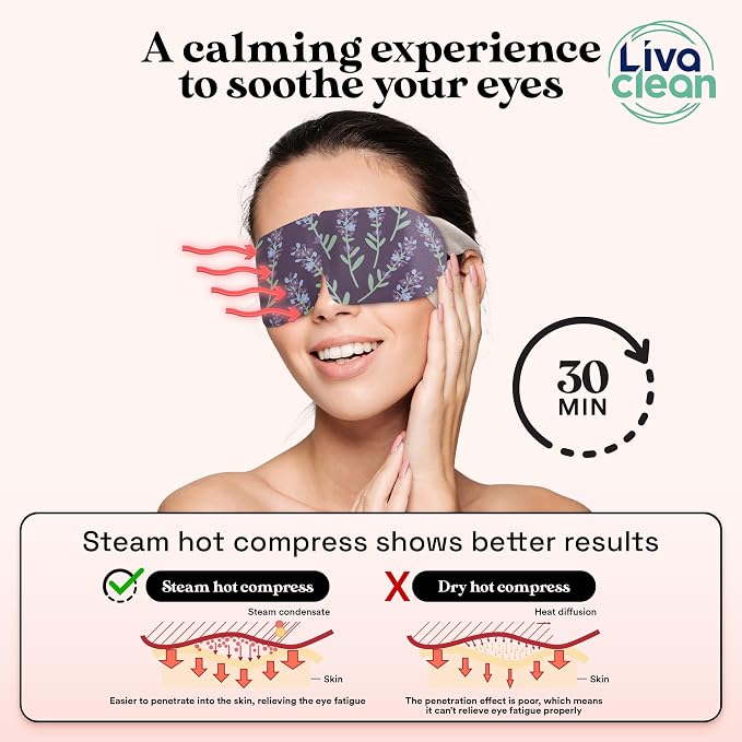 LivaClean 24 Steam Eye Mask for Dry Eyes, Dark Circles & Puffiness, Warm & Self - Image 5