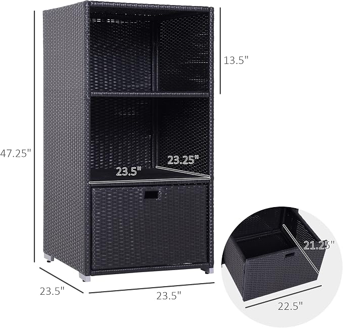 Outsunny Valet Pool Towel Rack, Waterproof PE Plastic Rattan Wicker Storage - Image 3