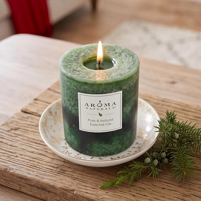 Aroma Naturals Holiday Juniper, Spruce and Basil Essential Oil Pillar Candle - Image 6
