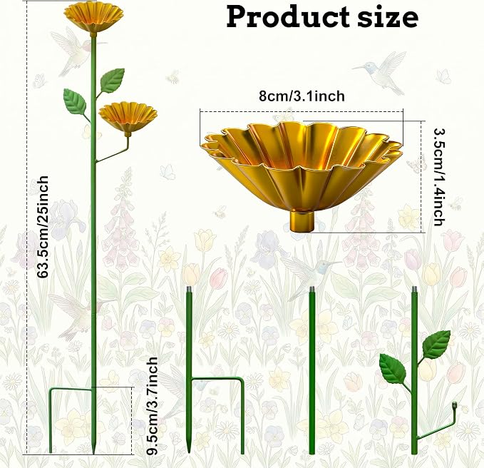 Bee Watering Station for Garden 4 Pack, Metal Double-Flower Bee Bath Garden - Image 2