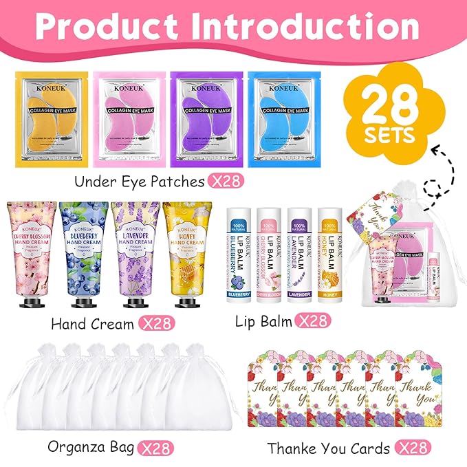 84 Pcs Bulk Gifts for Women, Under Eye Patches, Hand Creams Bulk & Lip Balms - Image 2