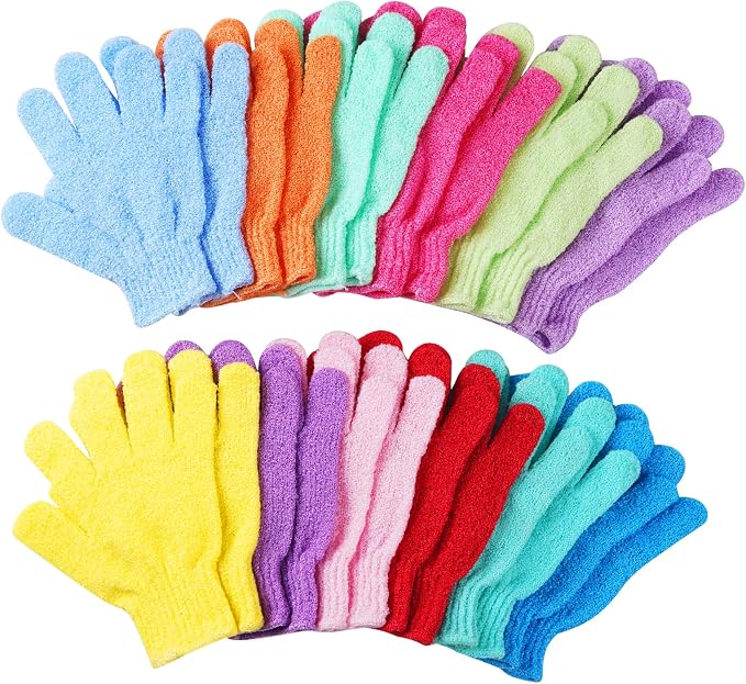 24 pcs Exfoliating Shower Gloves, Double Sided Exfoliating Bath Gloves Deep by WelcometoCVNDKN