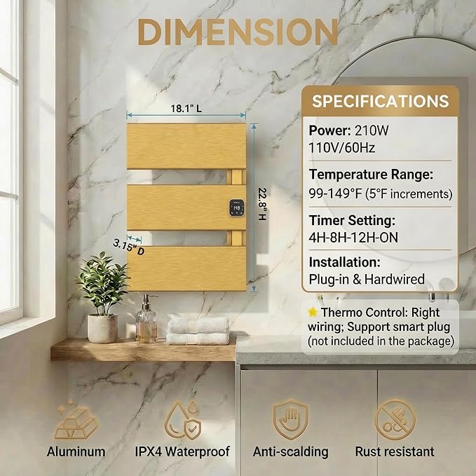 Electric Towel Warmer, Heated Towel Rack - Image 5