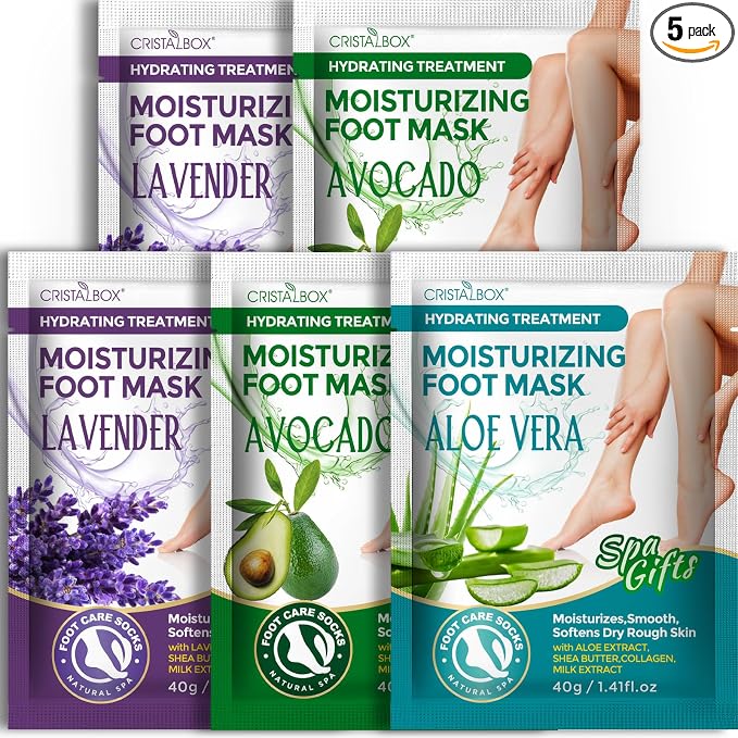 5 Pack Moisturizing Foot Mask, Hydrating Foot Masks by CRISTALBOX