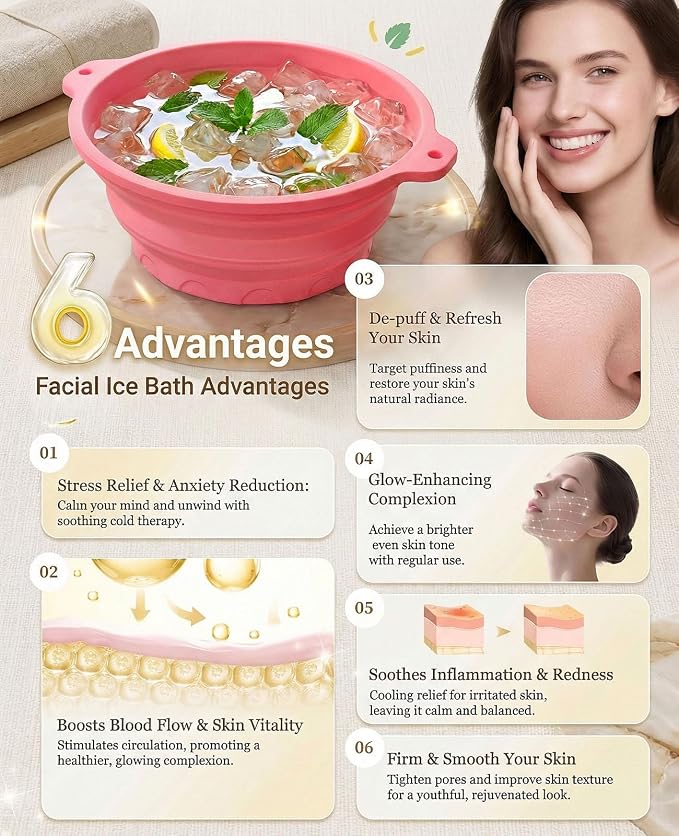 Face Ice Bath Bowl with Built-in Ice Tray, Collapsible Silicone Face Bowl - Image 8