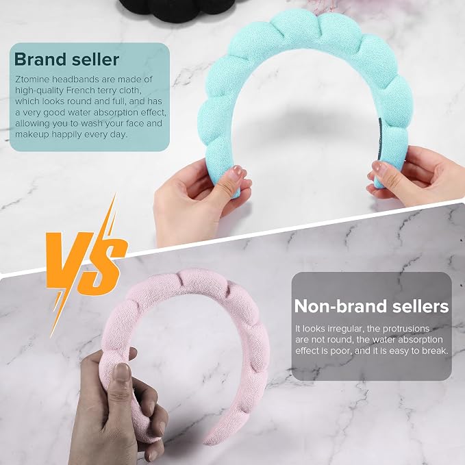 Ztomine Spa Headbands for Washing Face or Facial, Terry Cloth Headband Wash - Image 3