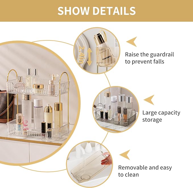 Akinbas 2 Tier Bathroom Organizer Countertop Makeup Perfume Tray Skincare - Image 6