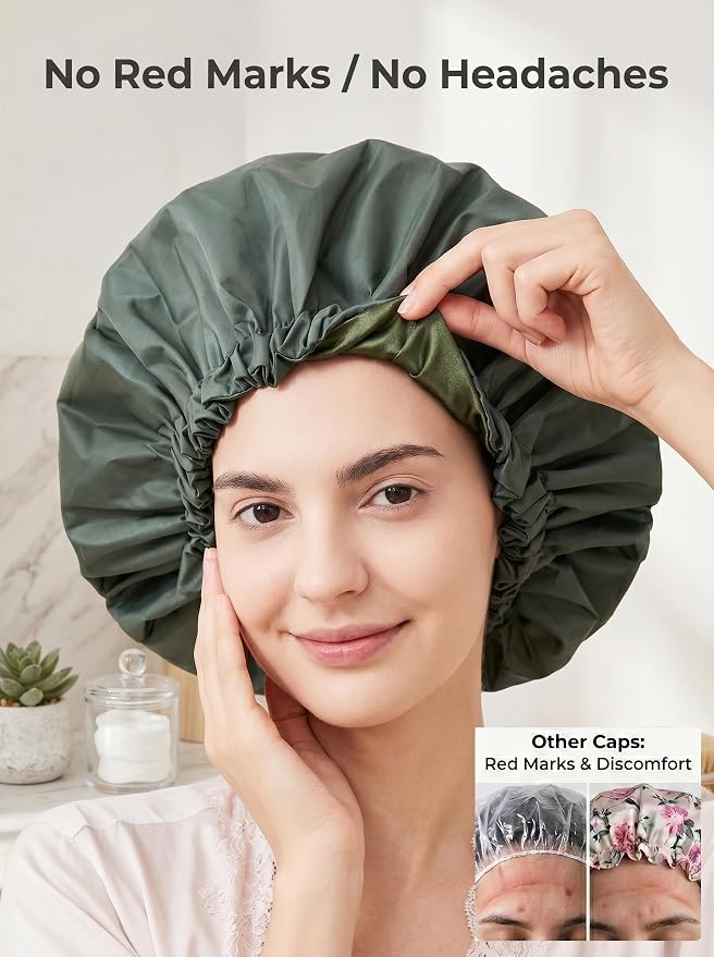 Aquior Shower Cap for Women, Extra Adjustable Shower Caps for Women - Image 5