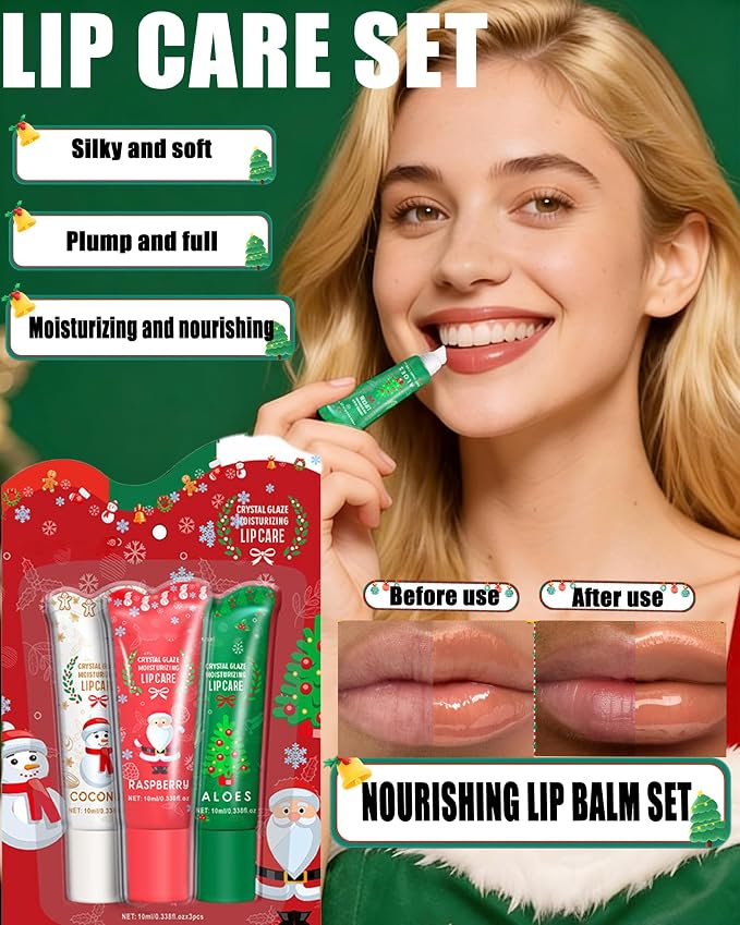 Christmas Moisturizing Lip Balm Gift Set, Non-sticky Long Lasting Clear Jelly - Image 3