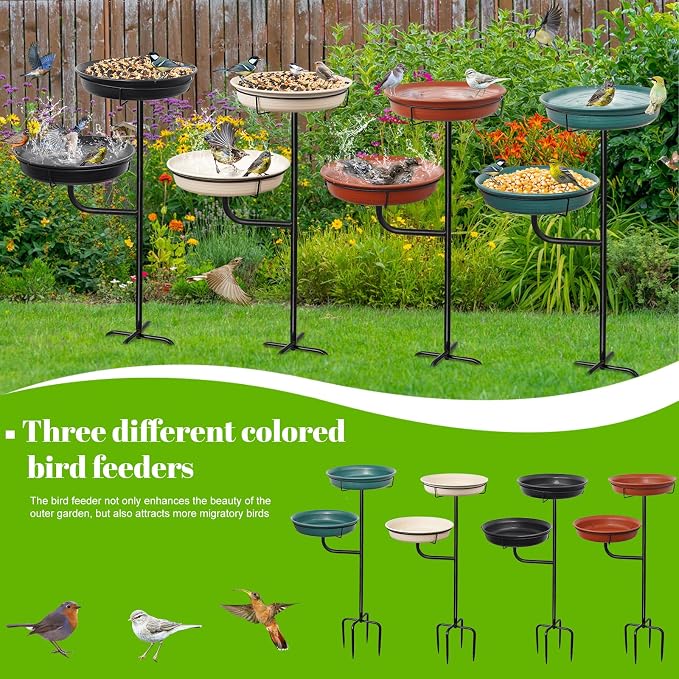 Freestanding Birdbaths Bowl Outdoor, Free Standing Garden Bird Bath Bird Feeder - Image 6