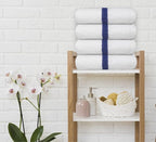 Avalon Towels 100% Cotton Pool Towels White Beach Towels Blue Stripe Pack of 12 - Image 4