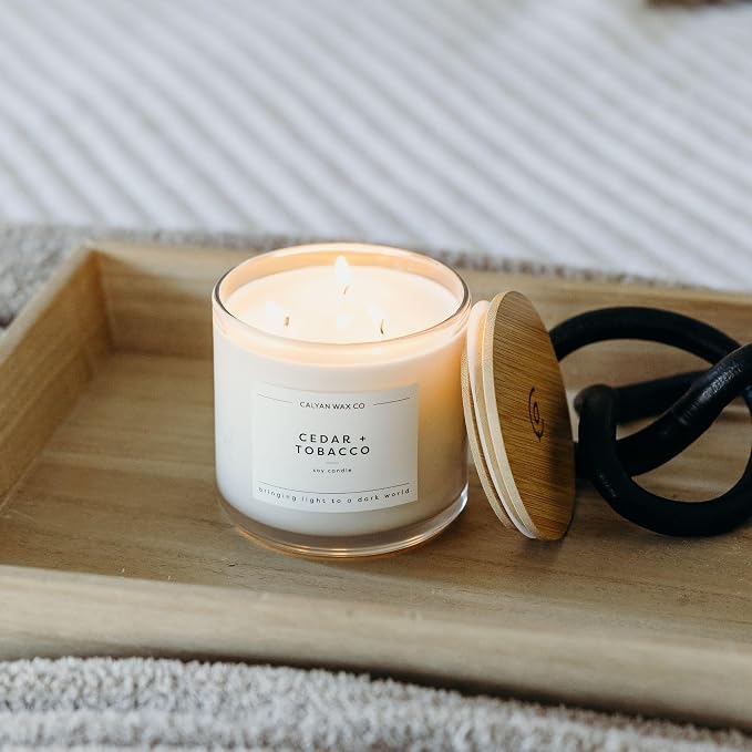 Calyan Wax Co. Cedar & Tobacco 3 Wick Scented Candle - Image 5