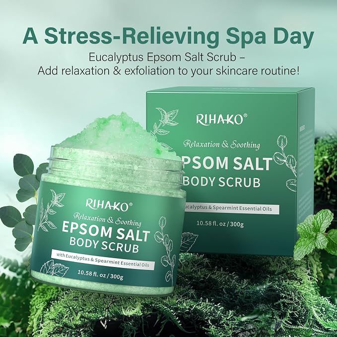 Eucalyptus Epsom Salt Body Scrub, Exfoliating detox body scrub, Relax & Relief - Image 8