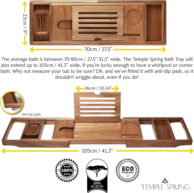Temple Spring Acacia Wood Bathtub Tray Caddy - Image 3