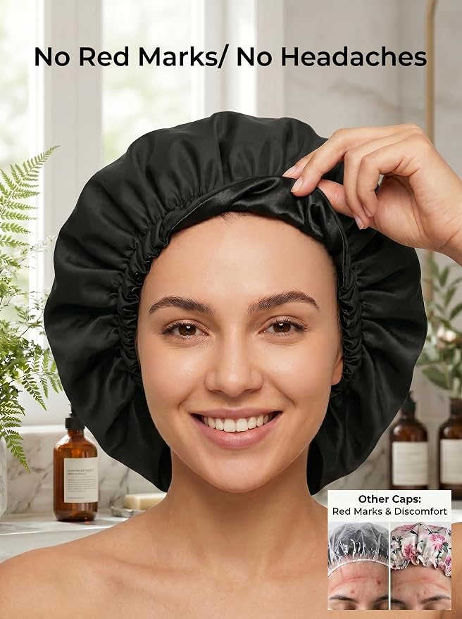 Aquior Shower Cap for Women, Extra Adjustable Shower Caps for Women - Image 3