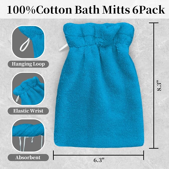 VOOVA & MOVAS Wash Mitts for Body 6-Pack, 100% Cotton Soft Absorbent Wash Cloths - Image 2