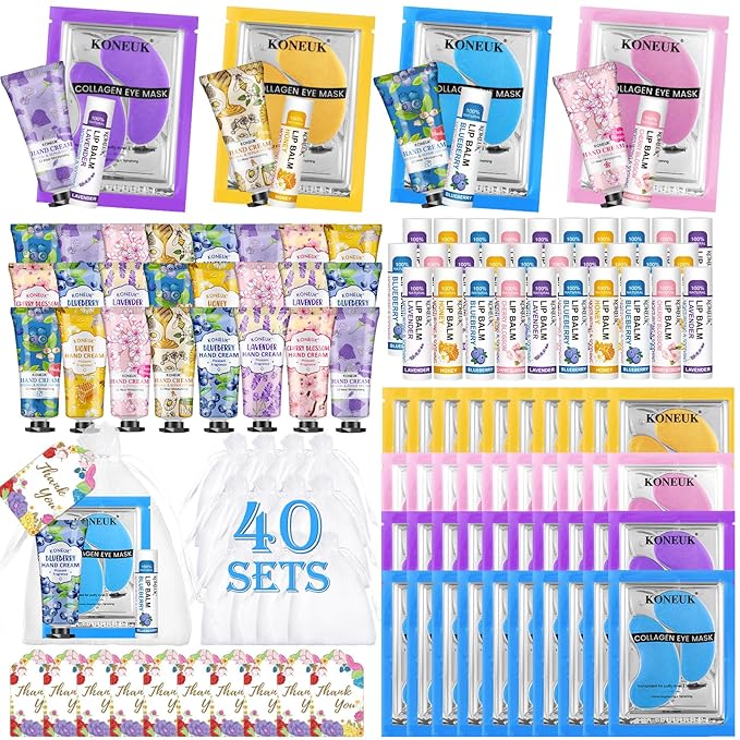 120 Pcs Spa Party Favors Set of Under Eye Patches, Bulk Hand Creams and Lip by KONEUK
