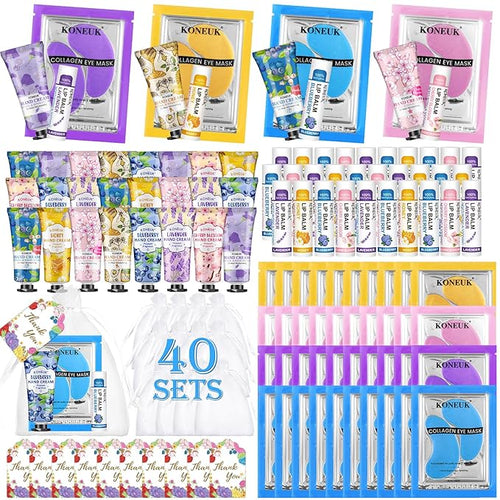 120 Pcs Spa Party Favors Set of Under Eye Patches, Bulk Hand Creams and Lip by KONEUK