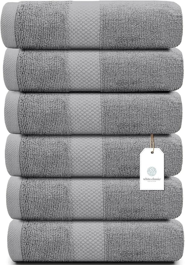 White Classic Luxury Light Gray Hand Towels - Image 2